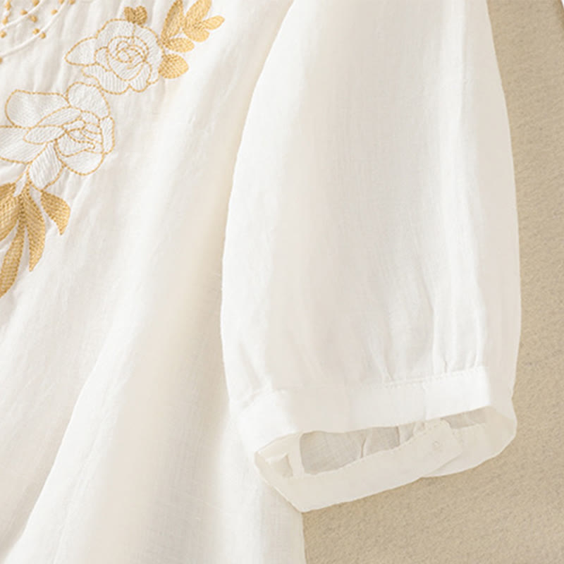 Buddha Stones Dames katoenen shirt met korte Mouwlengte en rozenborduursel, knoopsluiting - image 40