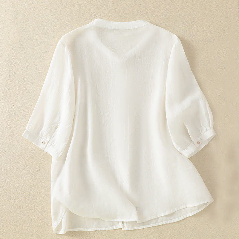 Buddha Stones Dames katoenen shirt met korte Mouwlengte en rozenborduursel, knoopsluiting - image 34