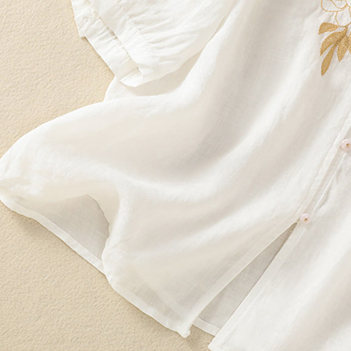 Buddha Stones Dames katoenen shirt met korte Mouwlengte en rozenborduursel, knoopsluiting - image 39