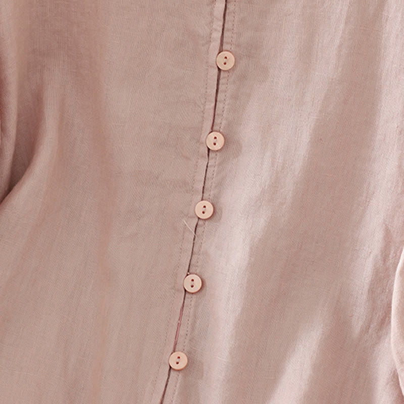 Buddha Stones Damesblouse met effen knoopjes , V-hals en korte Mouwlengte - image 3