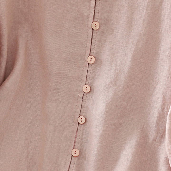 Buddha Stones Damesblouse met effen knoopjes , V-hals en korte Mouwlengte - image 3