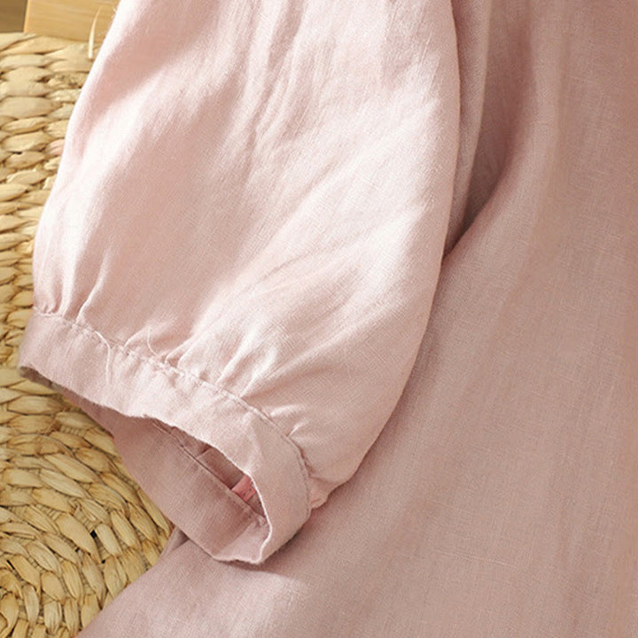 Buddha Stones Damesblouse met effen knoopjes , V-hals en korte Mouwlengte - image 5