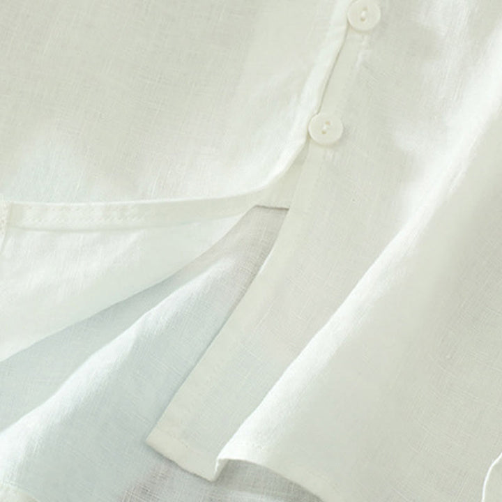 Buddha Stones Damesblouse met effen knoopjes , V-hals en korte Mouwlengte - image 13
