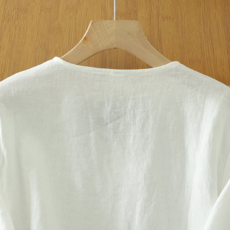 Buddha Stones Damesblouse met effen knoopjes , V-hals en korte Mouwlengte - image 9