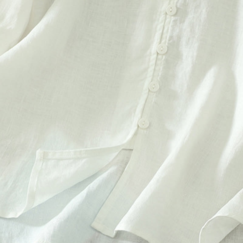 Buddha Stones Damesblouse met effen knoopjes , V-hals en korte Mouwlengte - image 14