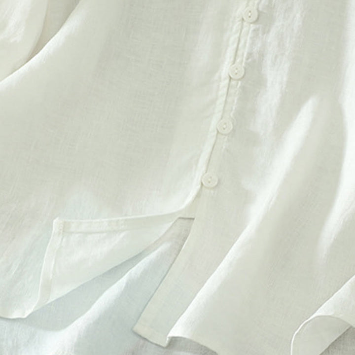 Buddha Stones Damesblouse met effen knoopjes , V-hals en korte Mouwlengte - image 14