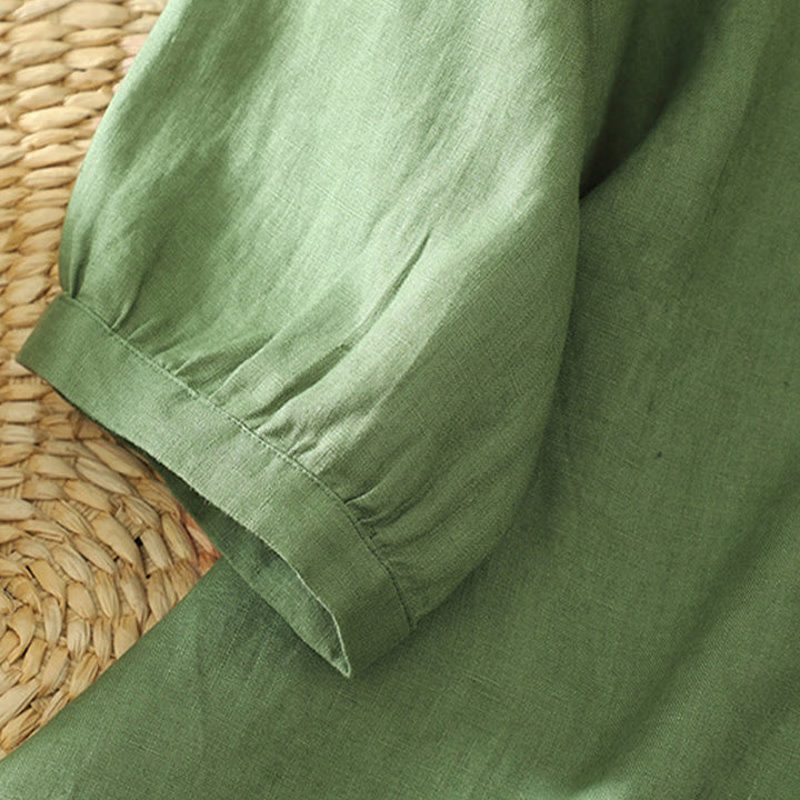 Buddha Stones Damesblouse met effen knoopjes , V-hals en korte Mouwlengte - image 20