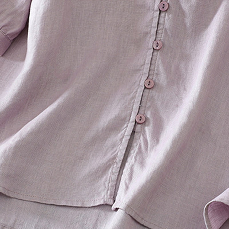 Buddha Stones Damesblouse met effen knoopjes , V-hals en korte Mouwlengte - image 29