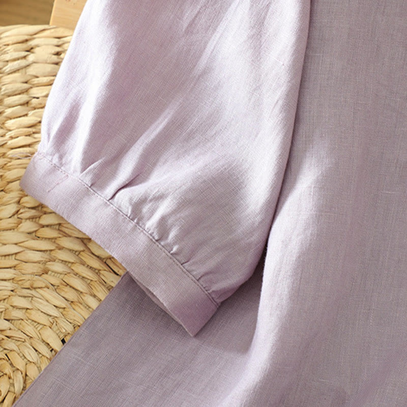 Buddha Stones Damesblouse met effen knoopjes , V-hals en korte Mouwlengte - image 30