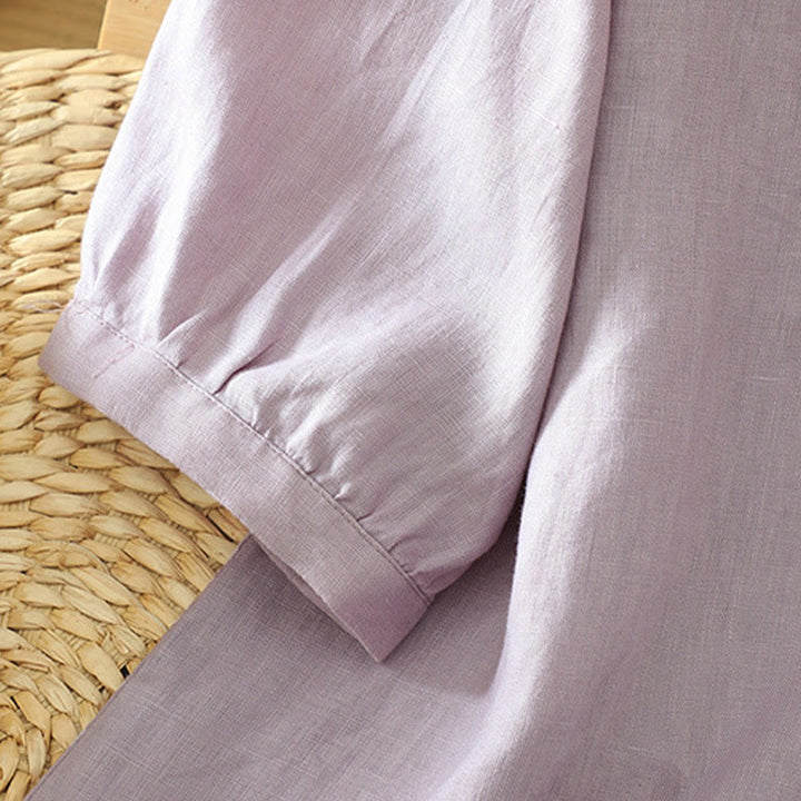 Buddha Stones Damesblouse met effen knoopjes , V-hals en korte Mouwlengte - image 30