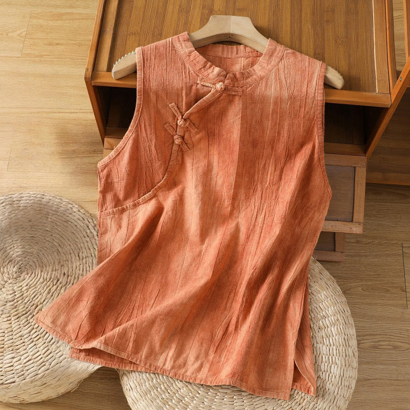 Buddha Stones Mouwloos katoenen damesvest met retro kikkerknopendesign - Oranje - US8-10，UK/AU12-14，EU40-42 (2XL) - image 0