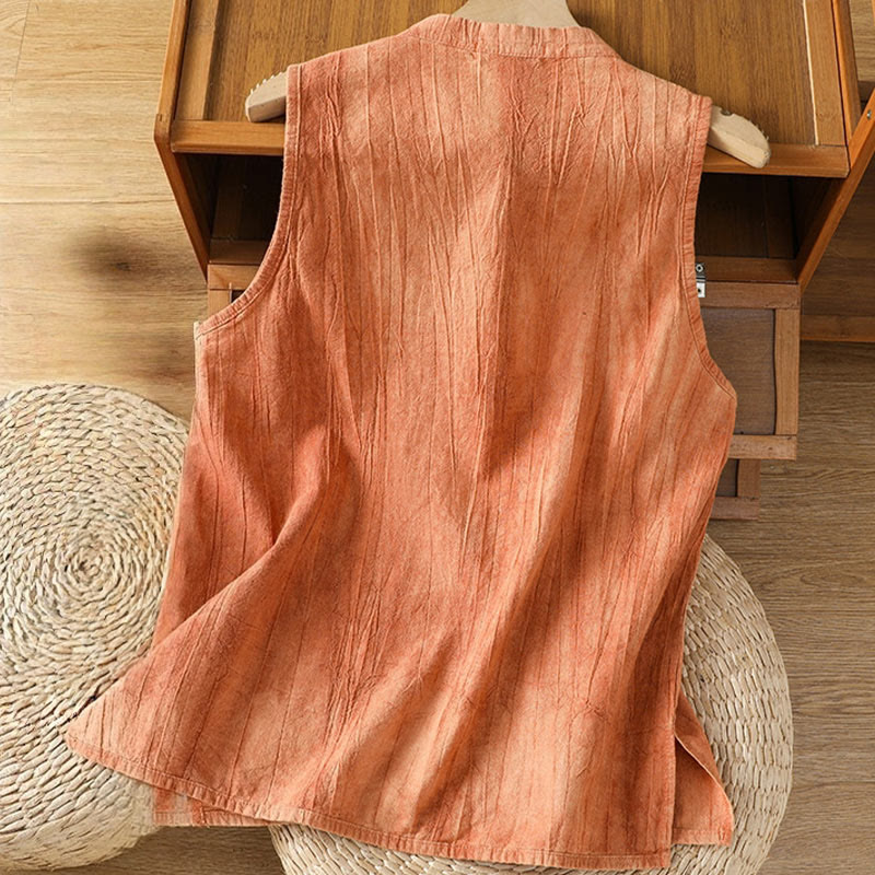 Buddha Stones Mouwloos katoenen damesvest met retro kikkerknopendesign - image 2
