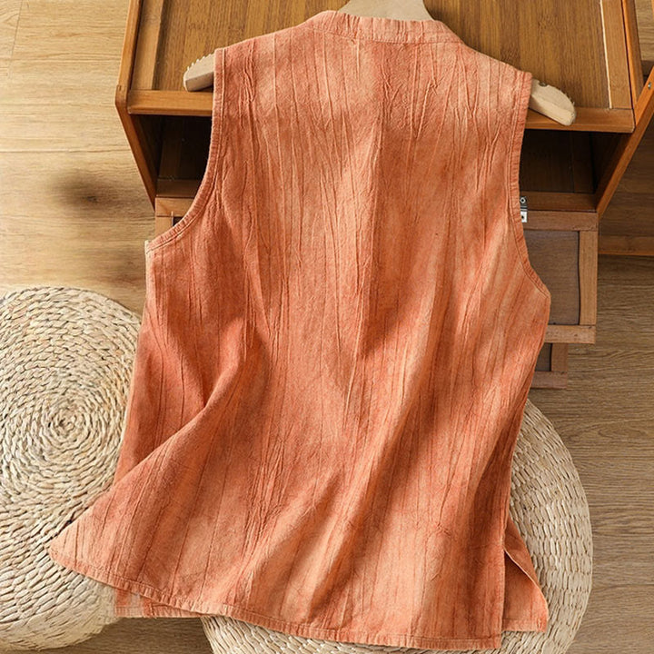 Buddha Stones Mouwloos katoenen damesvest met retro kikkerknopendesign - image 2