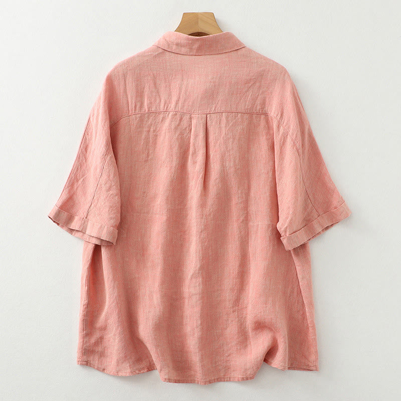 Buddha Stones Casual effen damesblouse met knoopjes en korte Mouwlengte - image 9