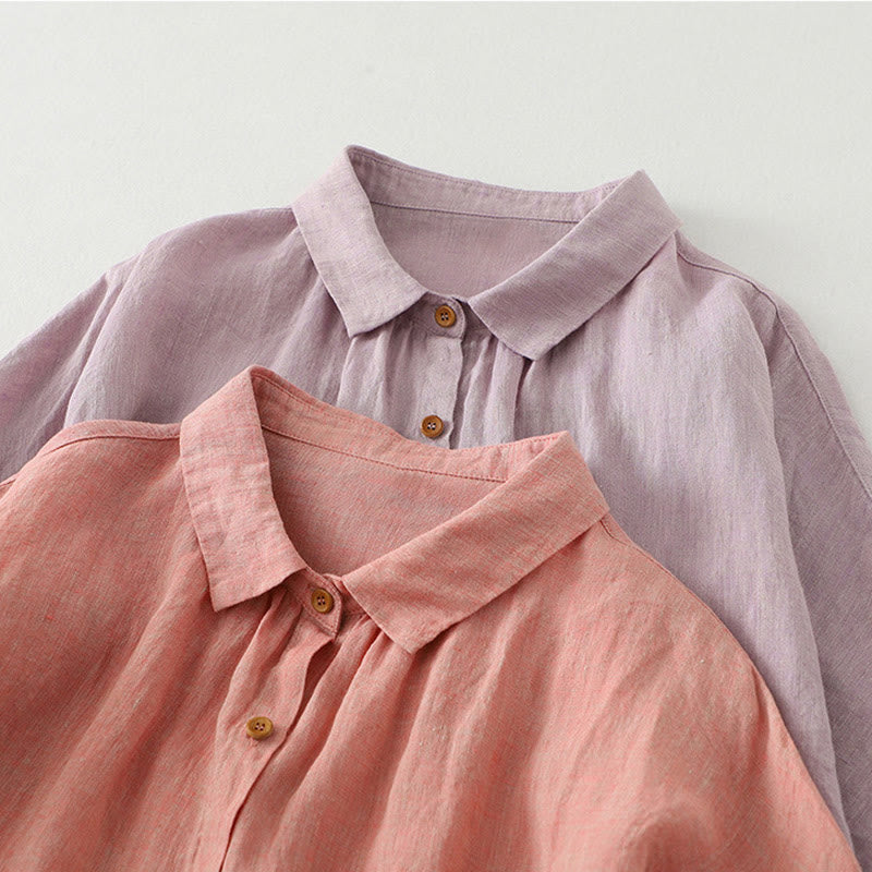 Buddha Stones Casual effen damesblouse met knoopjes en korte Mouwlengte - image 19