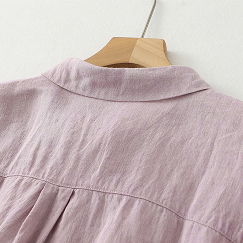 Buddha Stones Casual effen damesblouse met knoopjes en korte Mouwlengte - image 3