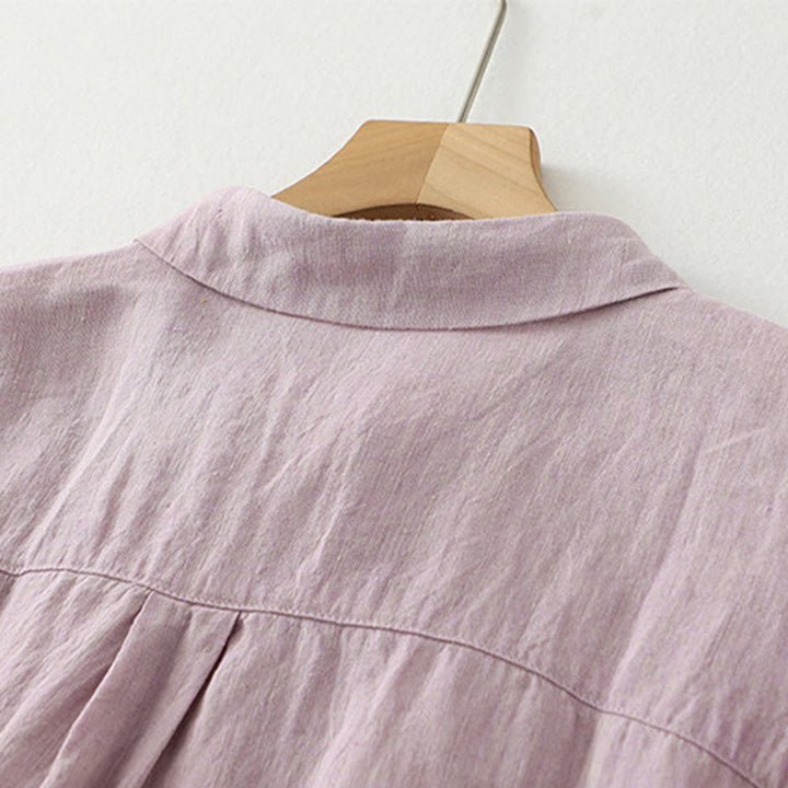 Buddha Stones Casual effen damesblouse met knoopjes en korte Mouwlengte - image 3