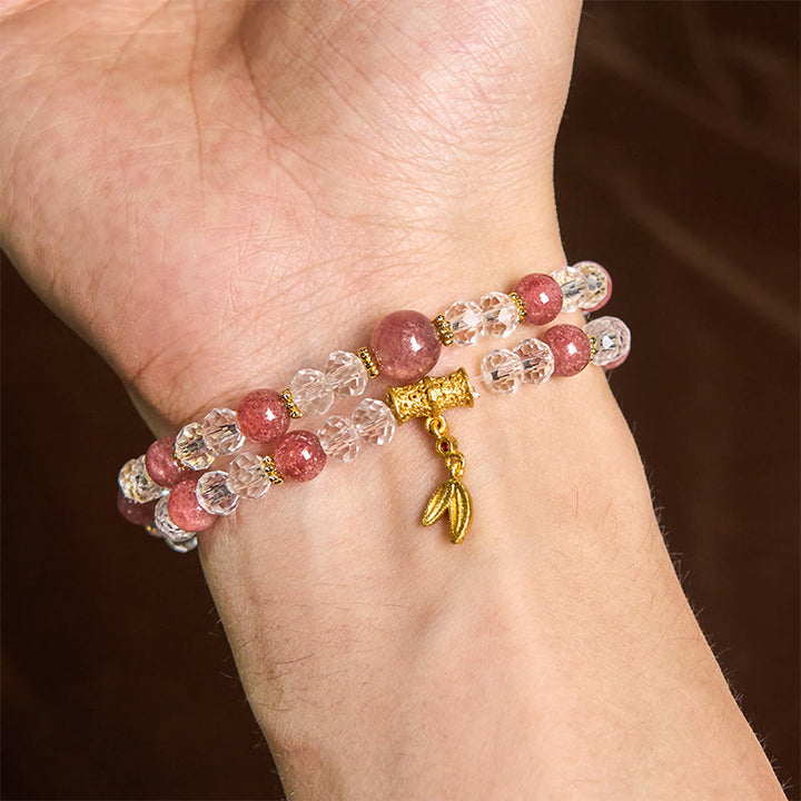Buddha Stones Natuurlijke aardbeikwarts kristallen bamboe positieve dubbele Armband - image 4