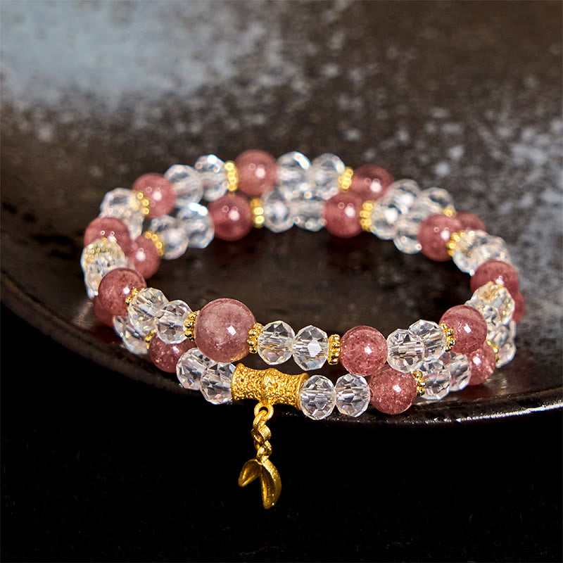 Buddha Stones Natuurlijke aardbeikwarts kristallen bamboe positieve dubbele Armband - image 1
