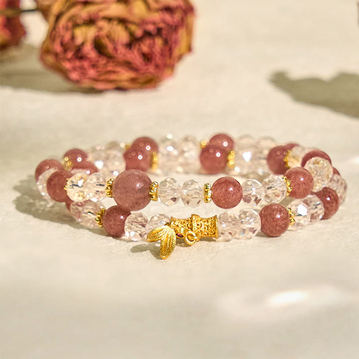 Buddha Stones Natuurlijke aardbeikwarts kristallen bamboe positieve dubbele Armband - image 2