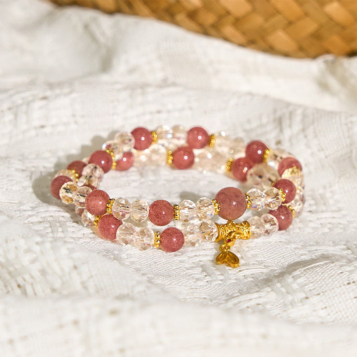 Buddha Stones Natuurlijke aardbeikwarts kristallen bamboe positieve dubbele Armband - image 3
