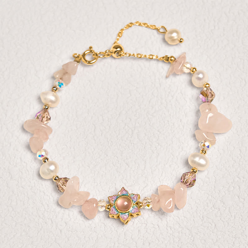Buddha Stones Natuurlijke grind rozenkwarts bloem parel helende Armband - image 1