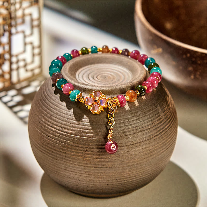 Buddha Stones Toermalijn klavertje vier bloem Armband - Toermalijn (Polsomtrek 14-16 cm) - image 0