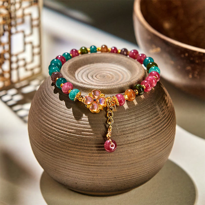 Buddha Stones Toermalijn klavertje vier bloem Armband - Toermalijn (Polsomtrek 14-16 cm) - image 0