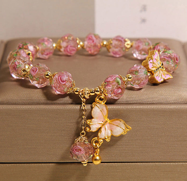 Buddha Stones Vlinderbedeltje, rozenbloem, Liuli- Armband - Roze Liuli (Polsomtrek: 18 cm) - image 7