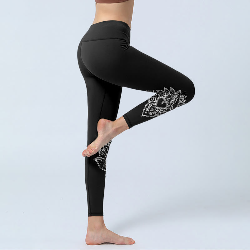 Buddha Stones Gymlegging/yogabroek voor dames met hartvormige bloemblaadjesprint - image 3