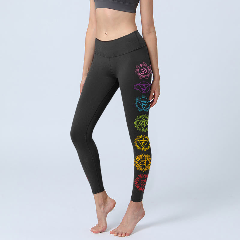 Buddha Stones Gymlegging/yogabroek voor dames met print van het OM-symbool en Sanskriettekens - Zwart - US18, UK/AU22, EU50 (4XL) - image 0