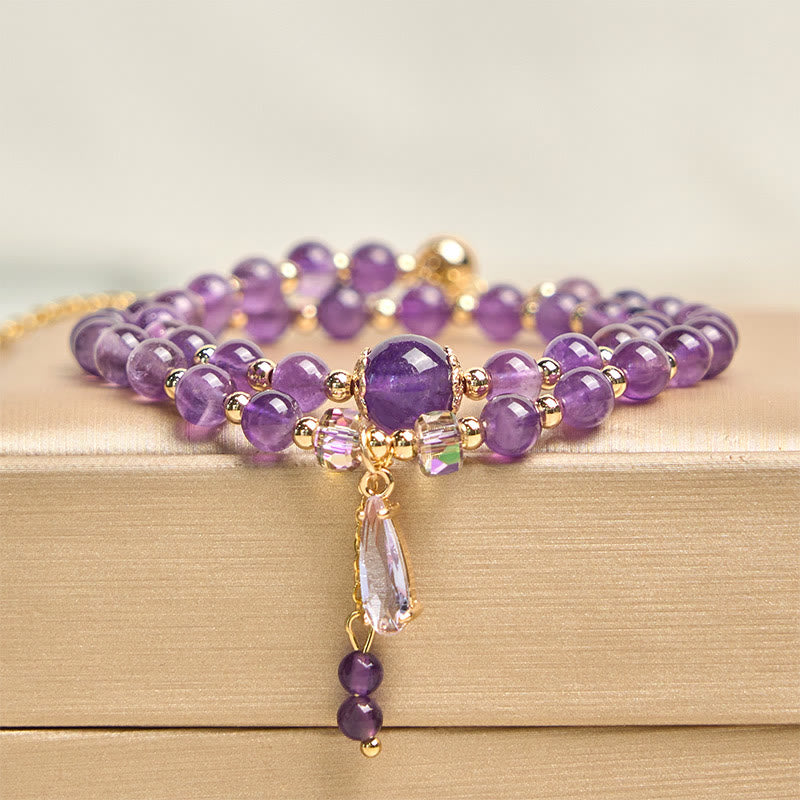 Buddha Stones Balancerende meerlaagse Armband met natuurlijke amethistkralen - Amethist (Polsomtrek: 15-21 cm) - image 0