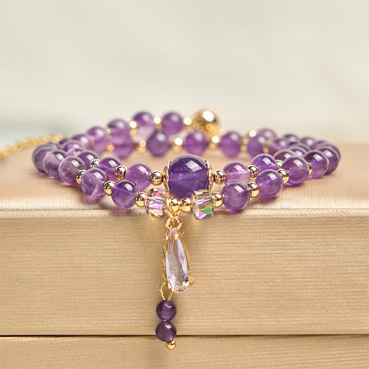 Buddha Stones Balancerende meerlaagse Armband met natuurlijke amethistkralen - Amethist (Polsomtrek: 15-21 cm) - image 0