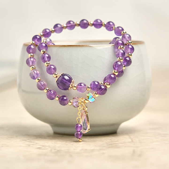 Buddha Stones Balancerende meerlaagse Armband met natuurlijke amethistkralen - image 7