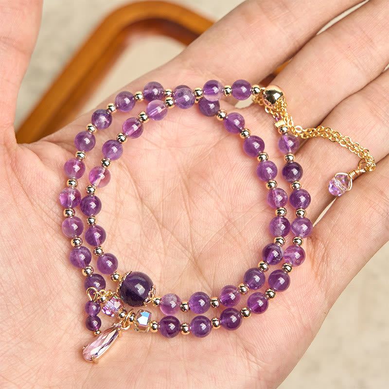 Buddha Stones Balancerende meerlaagse Armband met natuurlijke amethistkralen - image 1