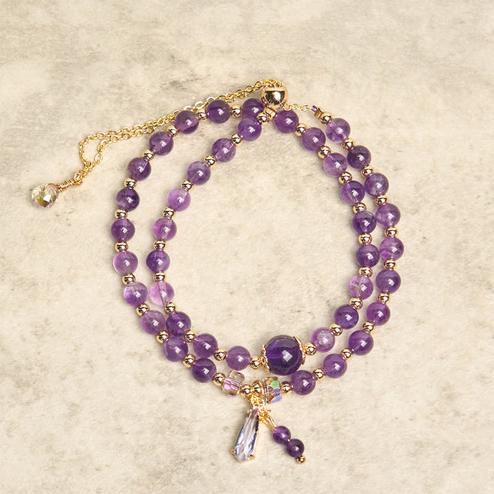 Buddha Stones Balancerende meerlaagse Armband met natuurlijke amethistkralen - image 2