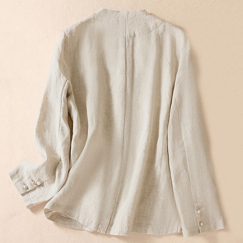 Buddha Stones damesblouse met opstaande kraag , Lange mouw en Zakken - image 1