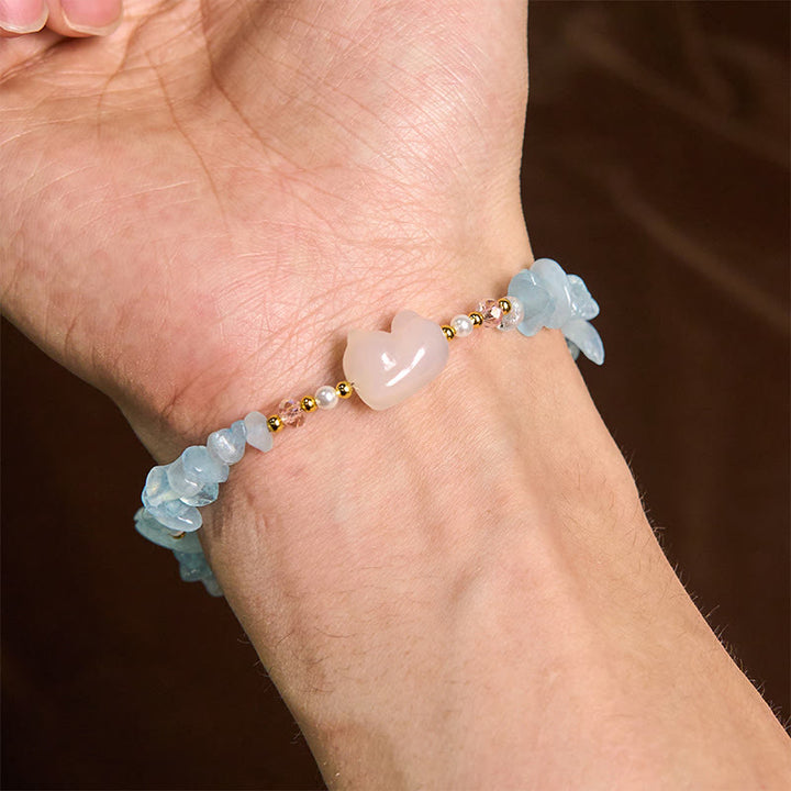 Buddha Stones Natuurlijke, onregelmatige aquamarijn, schattige kat, helende Armband - image 4
