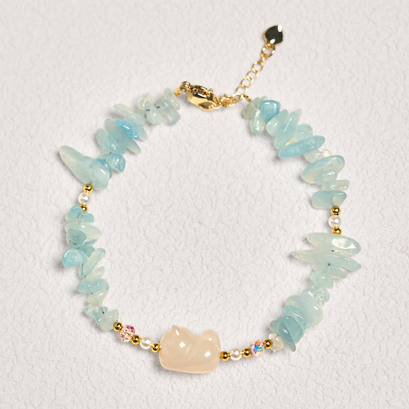 Buddha Stones Natuurlijke, onregelmatige aquamarijn, schattige kat, helende Armband - image 1