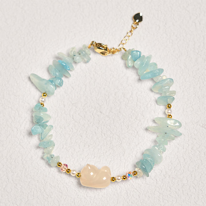 Buddha Stones Natuurlijke, onregelmatige aquamarijn, schattige kat, helende Armband - image 1