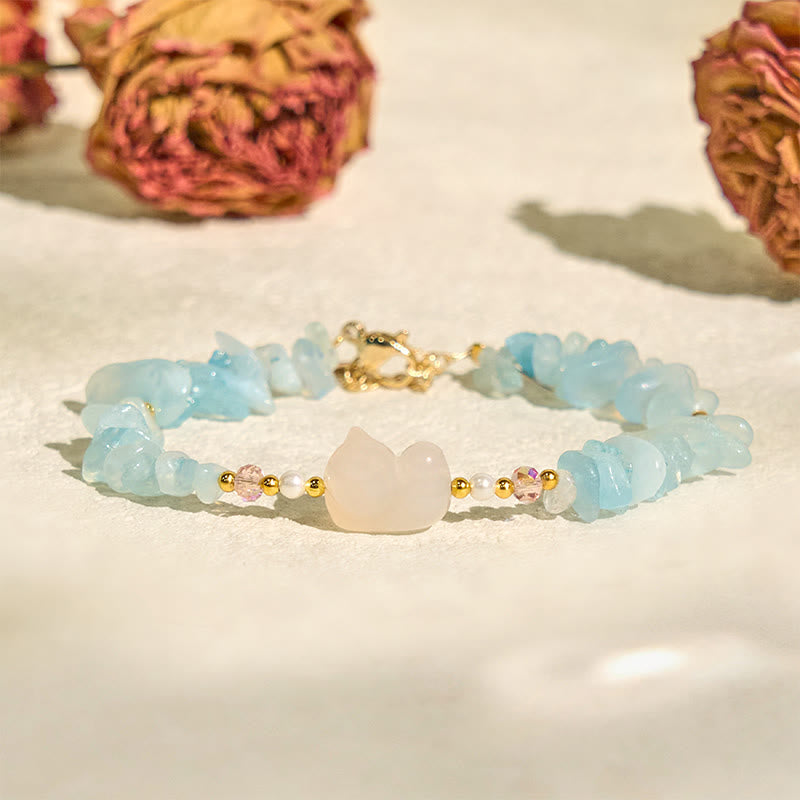 Buddha Stones Natuurlijke, onregelmatige aquamarijn, schattige kat, helende Armband - image 2