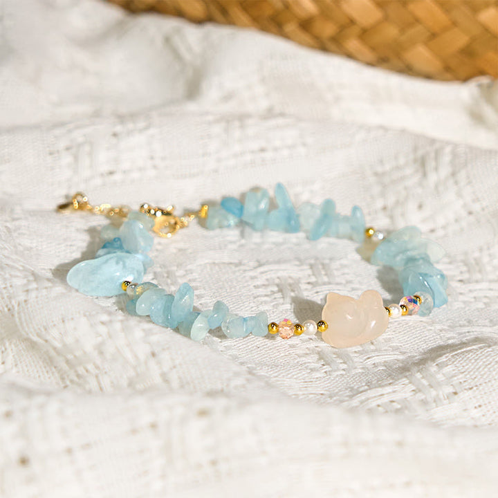 Buddha Stones Natuurlijke, onregelmatige aquamarijn, schattige kat, helende Armband - image 3