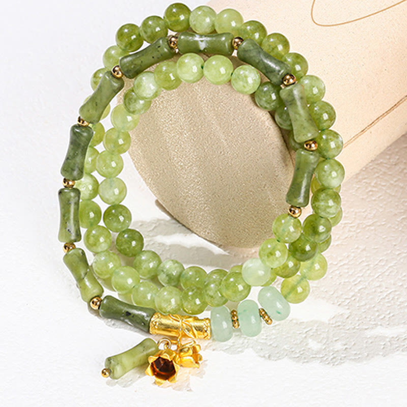 Buddha Stones Retro meerlaagse lelietje-van-de-dalen bamboe groene chalcedoon Armband - image 4