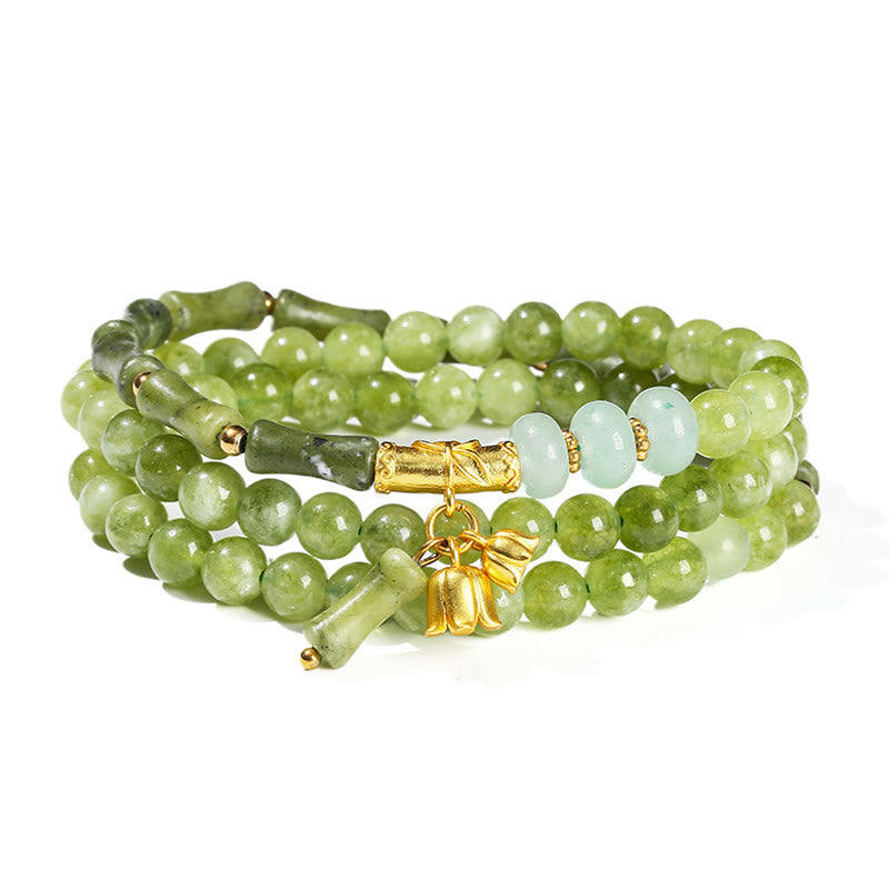 Buddha Stones Retro meerlaagse lelietje-van-de-dalen bamboe groene chalcedoon Armband - image 7