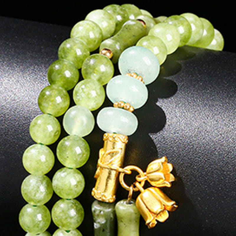 Buddha Stones Retro meerlaagse lelietje-van-de-dalen bamboe groene chalcedoon Armband - image 12