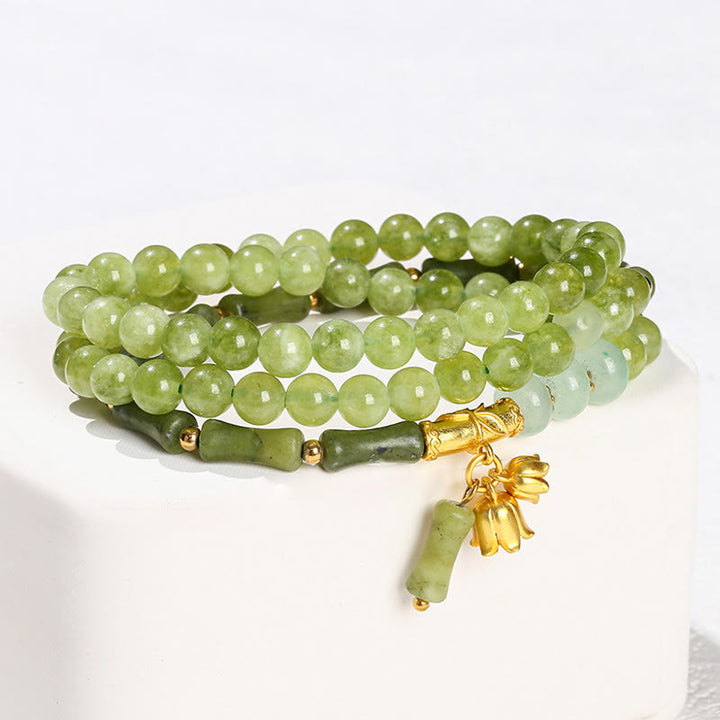 Buddha Stones Retro meerlaagse lelietje-van-de-dalen bamboe groene chalcedoon Armband - image 3