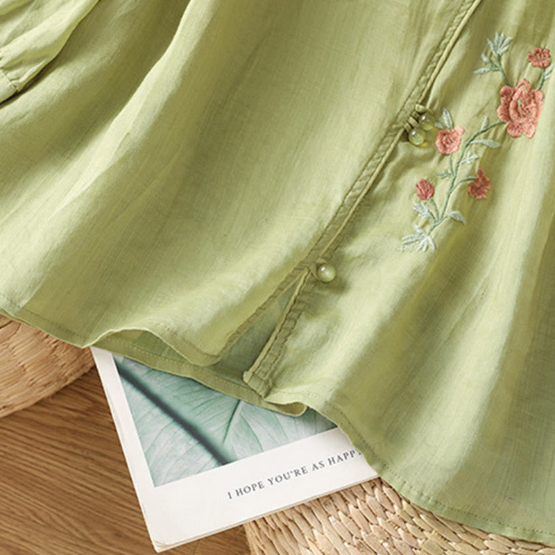Buddha Stones Damesblouse met V-hals van katoen en geborduurde bloemen - image 12