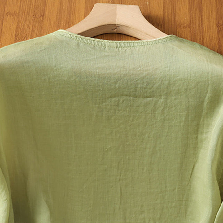 Buddha Stones Damesblouse met V-hals van katoen en geborduurde bloemen - image 10