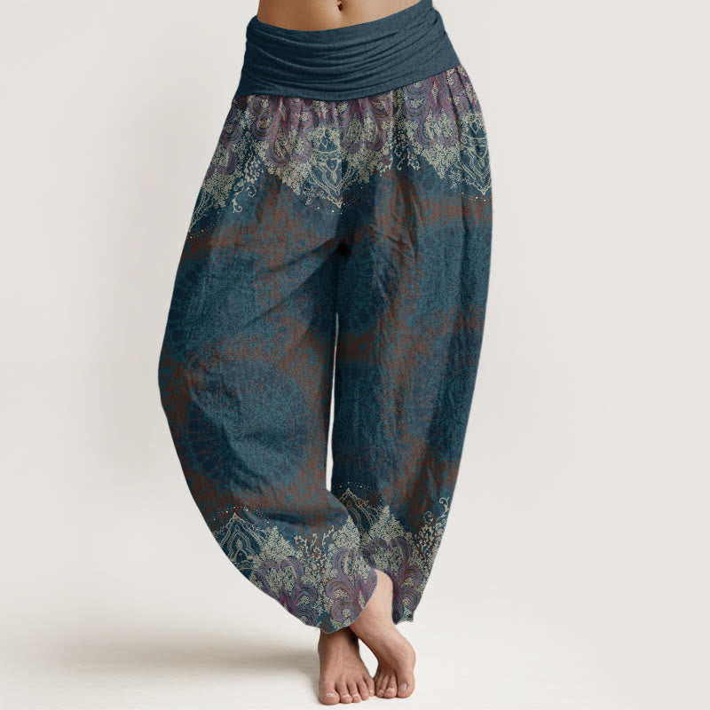 Buddha Stones Casual harembroek voor dames van 100% Cotton met Lycoris Radiata Mandala-patroon en elastische Taille . - Middernachtblauw - US22, UK/AU26, EU54 (6XL) - image 0