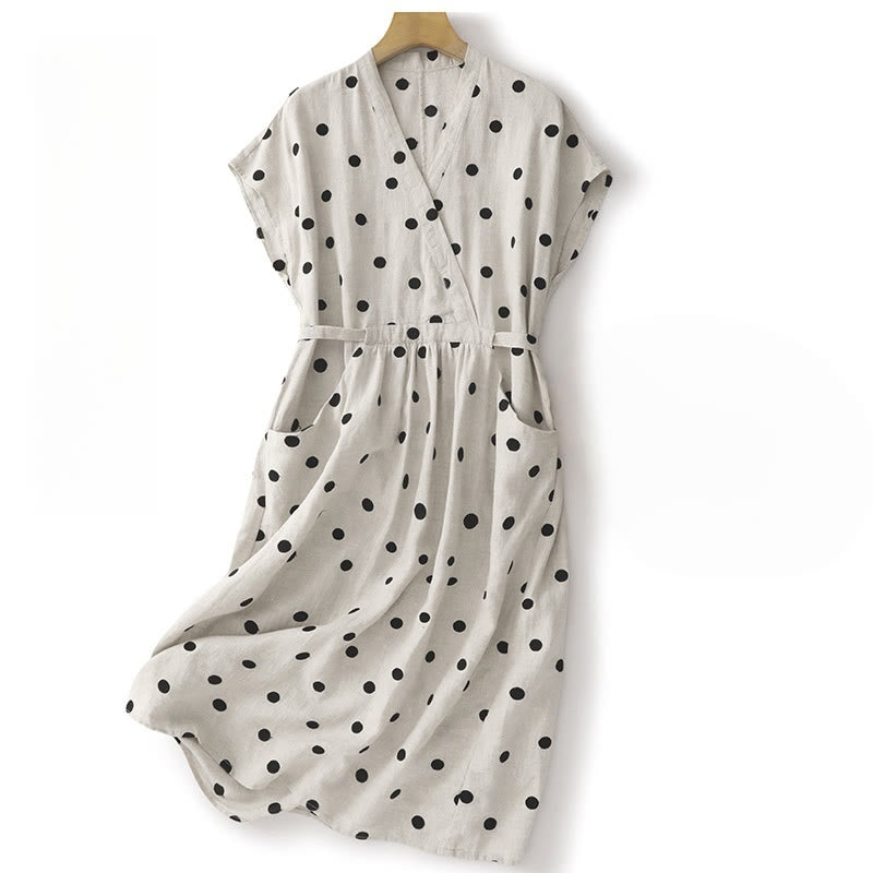 Buddha Stones Midi jurk voor dames met V-hals, vetersluiting en Zakken. - Wit - US8-10，UK/AU12-14，EU40-42 (2XL) - image 8
